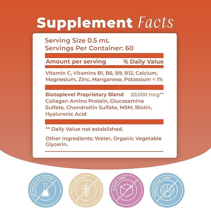 Liquid Glucosamine, Chondroitin, MSM, Biotin, Hyaluronic Acid, All in One Formula for Good Health of Joints, Bones, Hair, Skin & Nails