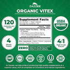 Zazzee USDA Organic Vitex 4:1 Extract, 120 Vegan Capsules, 4 Month Supply, Chaste Berry, Hormonal Balance & Cycle Support for Women, Certified Kosher, Vitex Agnus-Castus, Non-GMO, Made in the USA