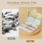 Travel Pill Box, Double Layer 7-Compartments Large Pill Organizer, 4.3" x 3.1" x 1.4" Portable Weekly Pill Case Container for Pocket, 7 Day Compact Medicine Holder for Vitamins, Fish Oils White