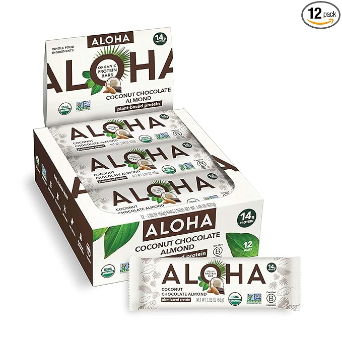 ALOHA Organic Plant Based Protein Bars, Coconut Chocolate Almond, 1.98-Ounce Bars (Pack of 12)