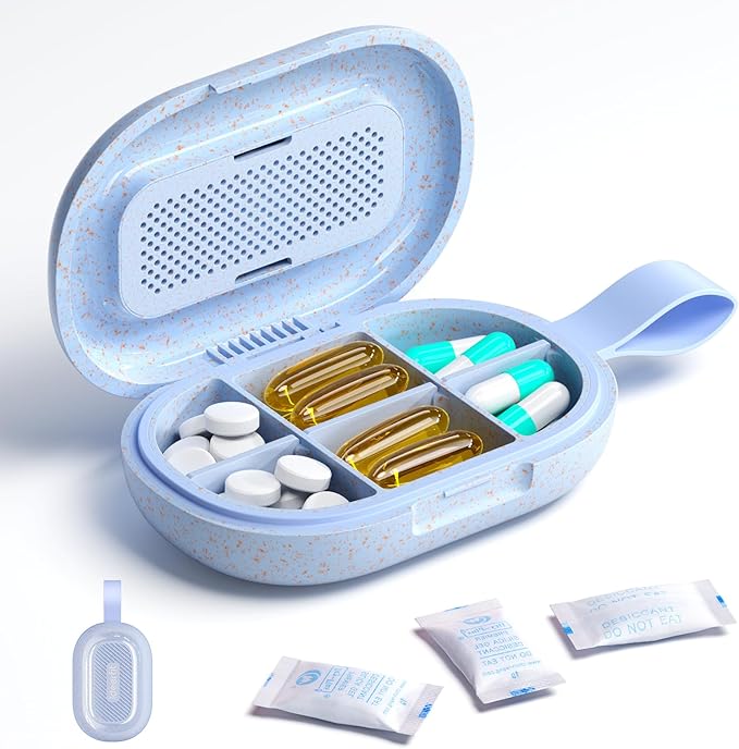 Travel Pill Organizer, Adjustable 3-6 Compartments Portable Pill Box, Small Pill Case Daily Medicine Container Moisture Proof Storage to Hold Vitamin Supplement Fish Oil for Pocket Purse-Blue