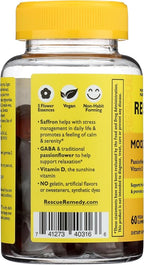 Bach Rescue Plus Mood & Stress Support Gummies, Daytime Dietary Supplement with Passionflower, GABA, Saffron & Vitamin D, Natural Orange Flavor, Vegan & Gluten-Free, 60 Count