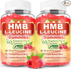 2 Pack HMB and L-Leucine Gummies, HMB and Leucine for Muscle Growth, Muscle Relief, for Men & Women, Vegan, Sugar-Free, Raspberry Flavor, 120 Count