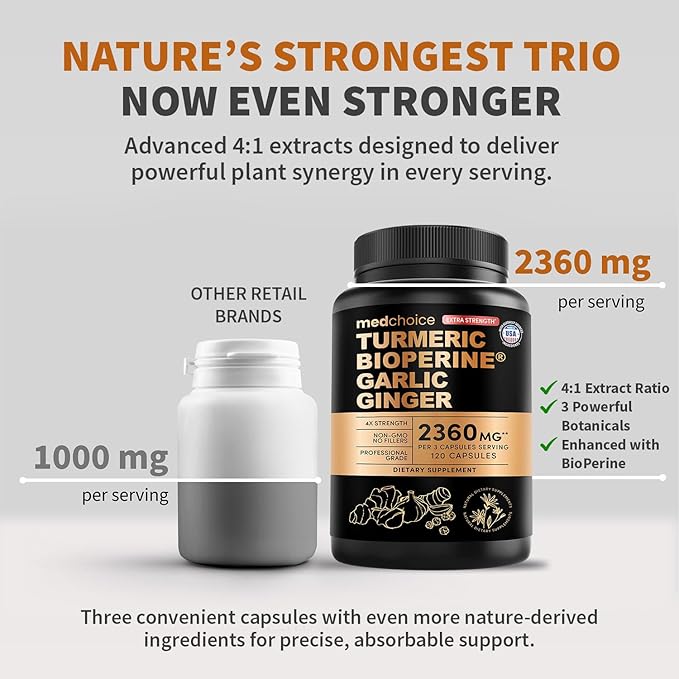Extra Strength Turmeric Capsules - High-Absorption 2360 mg Curcumin Supplements, Non-GMO Blend for Digestive Comfort & Daily Support - Organic Turmeric Supplement with Black Pepper (120ct, Pack of 1)