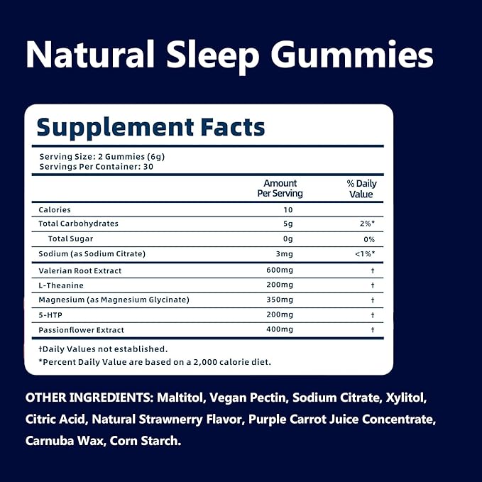 ZAYMAN Melatonin Free Sleep Gummies, Natural Sleep Aid Gummies with L-Theanine, Magnesium Glycinate, Valerian Root, Passionflower - Sugar Free, Strawberry Flavor, Vegan, 60 Count