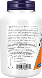 NOW Foods Supplements, L-Carnitine 1,000 mg, Purest Form, Amino Acid, Fitness Support*, 100 Tablets