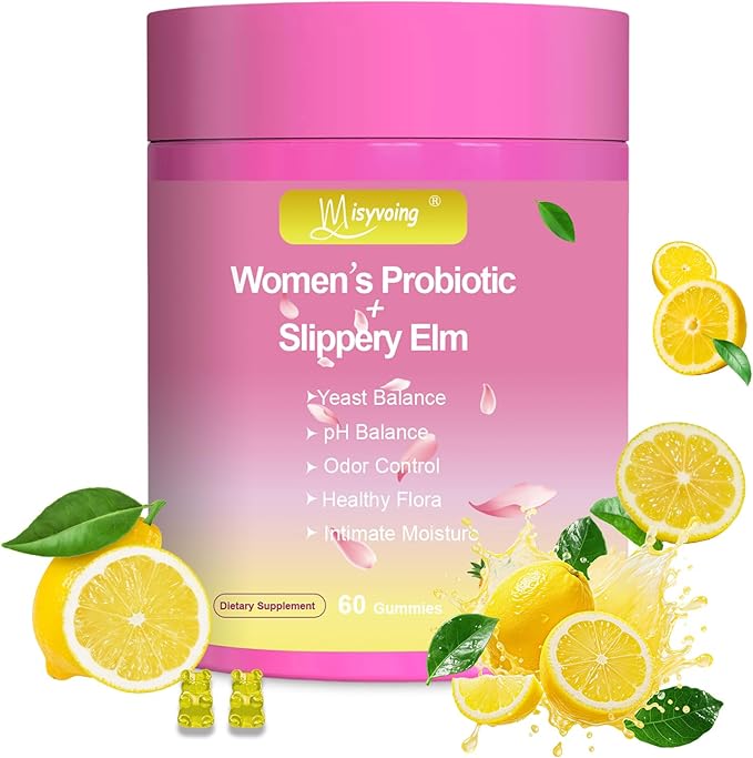 Her Juicy Feminine Probiotics Gummies for pH Balance - Slippery Elm, Lactobacillus Blend - Gut & Immune Support - Pineapple Gummies, 60 Count (Lemon)