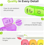 AUVON Weekly Pill Organizer 2 Times a Day in 7 Colors with Face-Up Labels for Easy Organization, Portable AM PM Pill Box 7 Day with Dual Protection Keeps Medications, Vitamins, Fish Oils from Spills