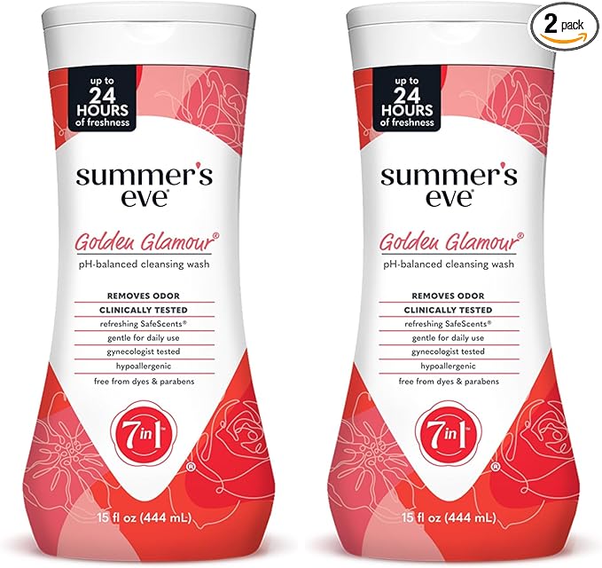 Summer's Eve Golden Glamour All-Over Daily Feminine Wash, pH-Balanced Body Wash for Women, Removes Vaginal Odor and Refreshes, 15 Fl Oz (Pack of 2)