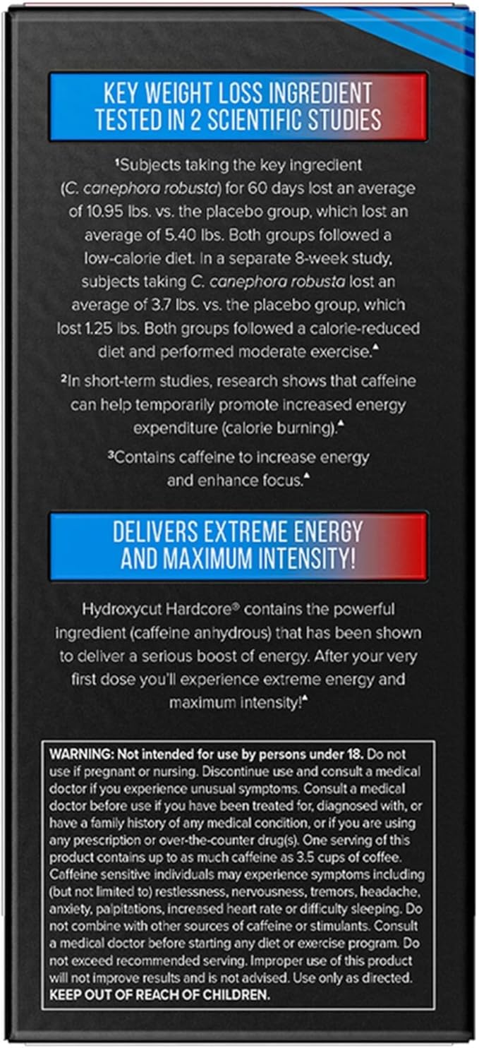 Hydroxycut Hardcore - 60 Rapid-Release Capsules - Thermogenic Calorie Burn, Extreme Energy + Focus, Maximum Intensity - for Women & Men