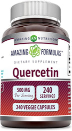 Amazing Formulas Quercetin 500mg Veggie Capsules Supplement | Non-GMO | Gluten Free | Supports Overall Health & Well Being (240 Count)
