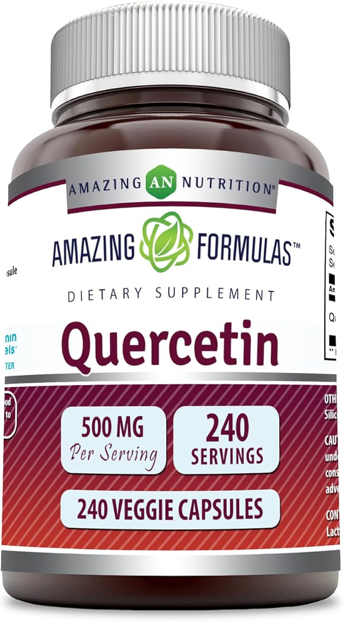 Amazing Formulas Quercetin 500mg Veggie Capsules Supplement | Non-GMO | Gluten Free | Supports Overall Health & Well Being (240 Count)