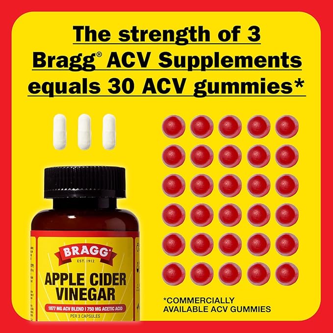 Bragg Organic Apple Cider Vinegar Capsules with Vitamin D and Zinc - (3 Pack) 90 Count - Supports Immune System