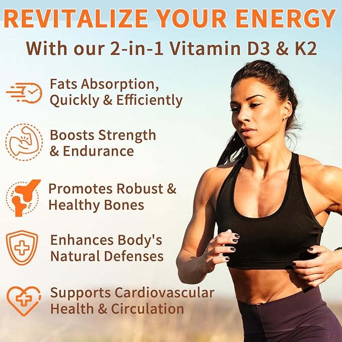 Daiasns Vitamin D3 K2 10000iu Supports Muscle & Brain Health -High-Potency D3 K2 Supplement Helps in Immune and Cardiovascular Support - 120 Softgels