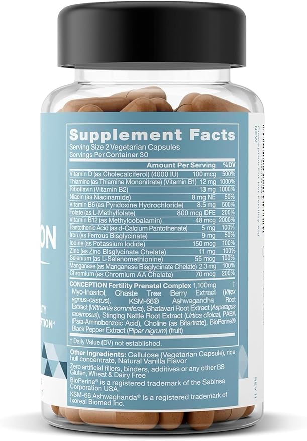 Eu Natural Conception for Her Fertility Supplements for Women - Ovulation, Hormonal Balance & Regular Cycle Support - Myo-Inositol, Folate, Shatavari & Vitex - 120 Vegetarian Capsules