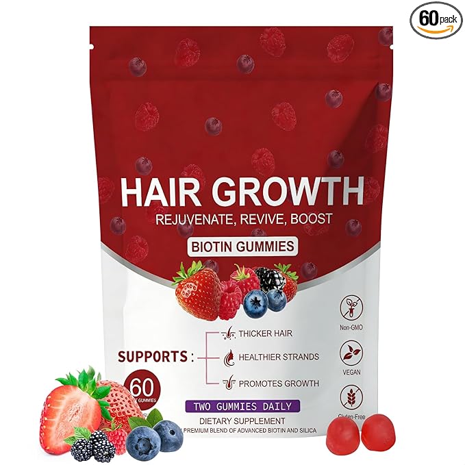 Lumin Hair Growth Gummies – Daily Hair Nourishment with Biotin, Collagen & Botanical Extracts – Supports Thicker, Stronger & Healthier-Looking Hair – Mixed Berry Flavor, 60 Gummies