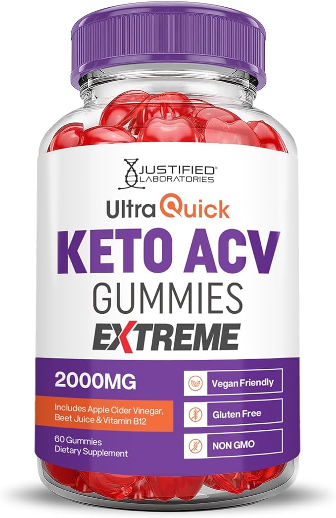 Justified Laboratories Ultra Quick Keto ACV Gummies Extreme 2000MG Ultraquick Keto Gummies Apple Cider Vinegar Formulated with Pomegranate Beet Juice Powder B12 Vegan Non GMO 60 Gummys