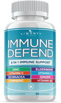 8 in 1 Immune Supplement with Echinacea, Vitamin C and Zinc 50mg, Vitamin D 5000 IU, Turmeric Curcumin & Ginger, B6, Elderberry, 60 Capsules