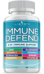 8 in 1 Immune Supplement with Echinacea, Vitamin C and Zinc 50mg, Vitamin D 5000 IU, Turmeric Curcumin & Ginger, B6, Elderberry, 60 Capsules