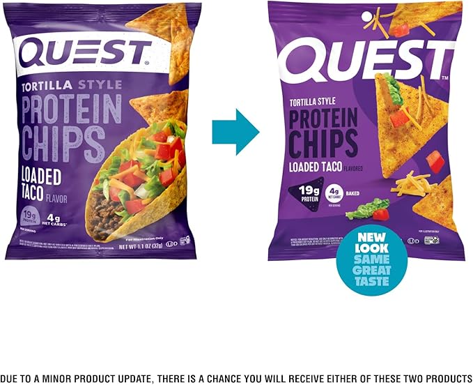 Quest Nutrition Loaded Taco Tortilla Style Protein Chips, 19g Protein, 4g Net Carb, Low Carb, Gluten Free, 1.1 oz (Pack of 12)