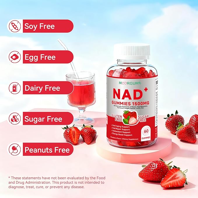 1500MG Core Collagen Supplements with N AD+ for Women & Men, Trans-Resveratrol, CoQ10, Nicotinamide Riboside Hydrogen Malate, for Healthy Aging & Antioxidant Support, 120 Gummies
