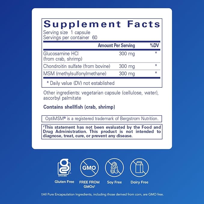 Pure Encapsulations Glucosamine Chondroitin with MSM - Supports Joint Health & Normal Cartilage Formation* - Maintains Enzyme Activity - Gluten-Free & Non-GMO - 60 Capsules