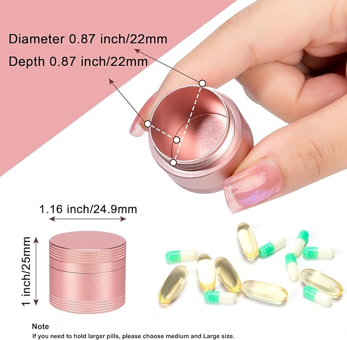 Small Pill Case Daily Pill Box - Portable Metal Pill Container for Pocket Purse, Single Waterproof Pill Holder for Vitamins, Cod Liver Oil, Medicine, Pill Organizer Pink
