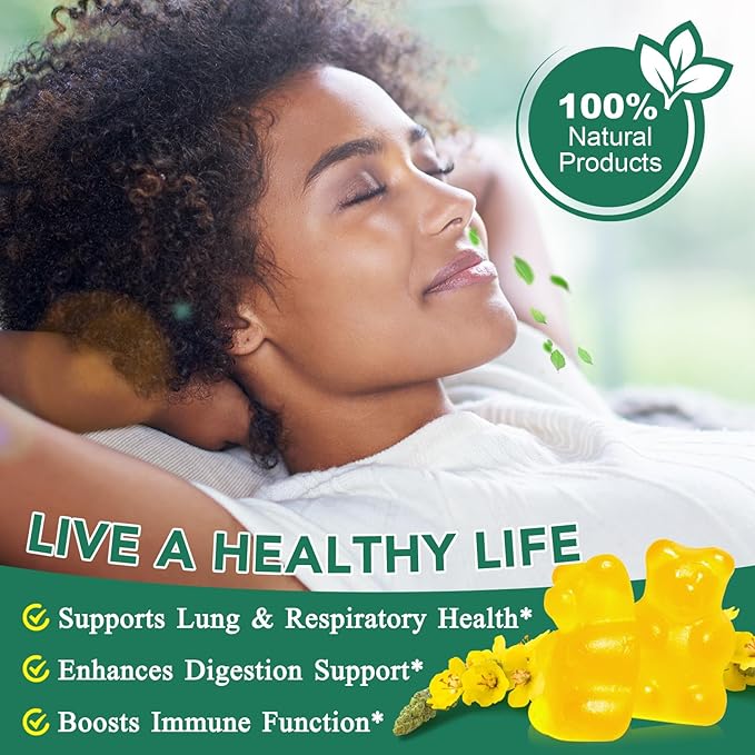 Mullein Gummies - Mullein Leaf Extract for Lungs, 2000mg Mullein Gummies for Lungs Detox