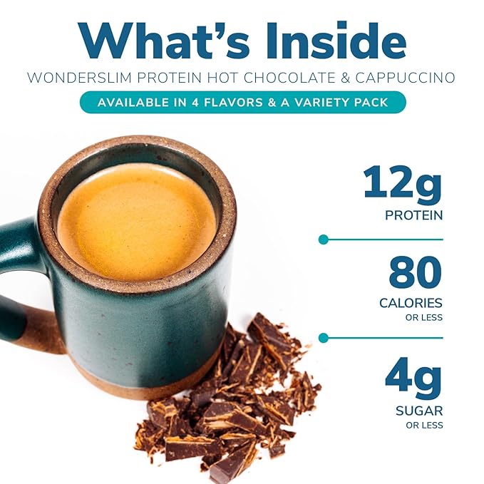 Wonderslim Protein Hot Chocolate with Marshmallows, Hot Cocoa, Low Sugar, Low Carb, Keto Friendly & Gluten Free (7ct)