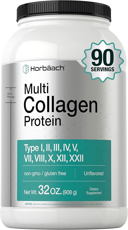 Horbaach Multi Collagen Protein Powder 32 oz | Types I, II, III, IV, V, VII, VIII, X, XII, and XXII | Grassfed Collagen Peptides | Keto & Paleo Friendly | Unflavored & Gluten Free