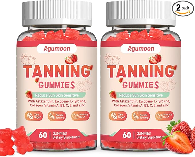 Tanning Gummies for Women and Men, Self Tan Supplement with Beta Carotene, Lycopene, Astaxanthin, Collagen & Vitamins, for Skin Health & Pigmentation, Vegan - 120 Gummies