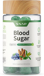 Snap Supplements Blood Sugar Gummies, Support Already Healthy Blood Sugar Levels, Cinnamon Bark and Blueberry Fruit Extract, Green Apple Flavor, 60 Gummies