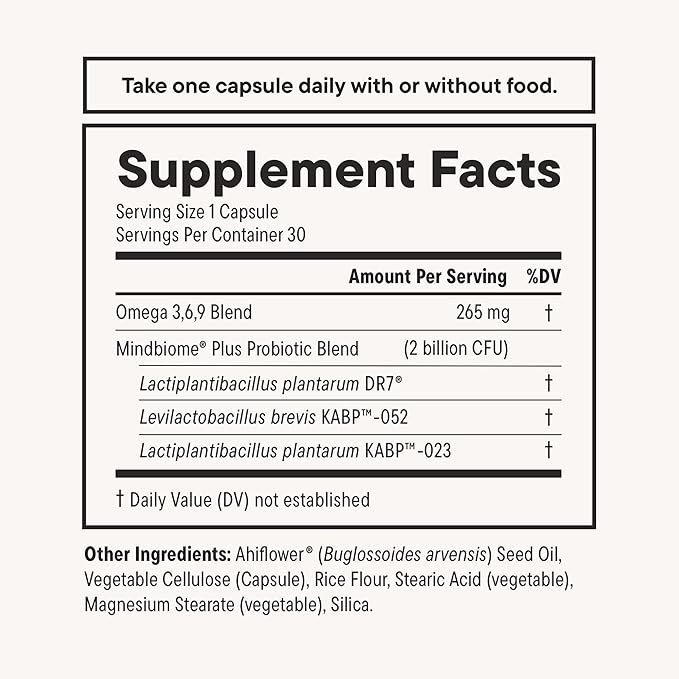 Daily Nouri Stress Support Probiotics for Women & Men | Mood & Cortisol Support | Gut-Brain Axis + Digestive Support | 3 Clinically Studied Strains + Omega | 30-Day Supply