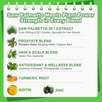 Saw Palmetto for Men Gummies, Extra Strength DHT Blocker for Men, with Pumpkin Seed Oil & Biotin, Support Prostate, Urinary Health & Hair Growth, Hormone Balance, Sugar Free, Vegan, Orange Flav, 60ct