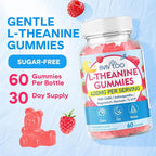 L-Theanine Gummies with L-Theanine 400 mg, Ashwagandha, GABA, 5-HTP, Magnesium Glycinate for Calm, ZZZ & Relaxation Support - Vegan, Raspberry Flavor, 120 Count