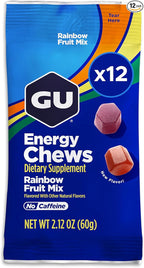 GU Energy Chews, Rainbow Mix Energy Gummies with Electrolytes, Dairy-Free, On-The-Go Energy for Any Workout, 12 Bags (24 Servings Total)