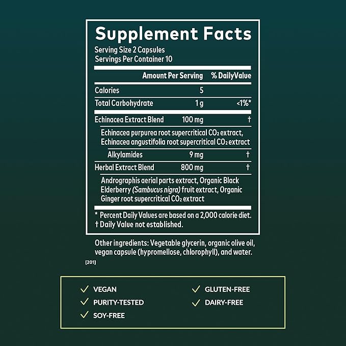 Gaia Herbs Quick Defense - Fast-Acting Immune Support Supplement* - Echinacea, Black Elderberry, Ginger & Andrographis - 20 Vegan Liquid Phyto-Caps (10 Servings)