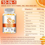 2 Pack Liposomal Vitamin C 2000mg Gummies Complex Rose Hips with D3 5000IU,Elderberry Echinacea,Iron & Zinc for Adults Kids Immune,Antioxidant & Collagen Support,Orange Flavor, 120Count