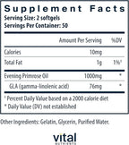 Vital Nutrients Evening Primrose Oil 1000mg - Primrose Supplement for Women - GLA Omega-6 Fatty Acid for Skin and PMS Support* - Gluten, Dairy, Soy Free - Non-GMO - 100 Softgels