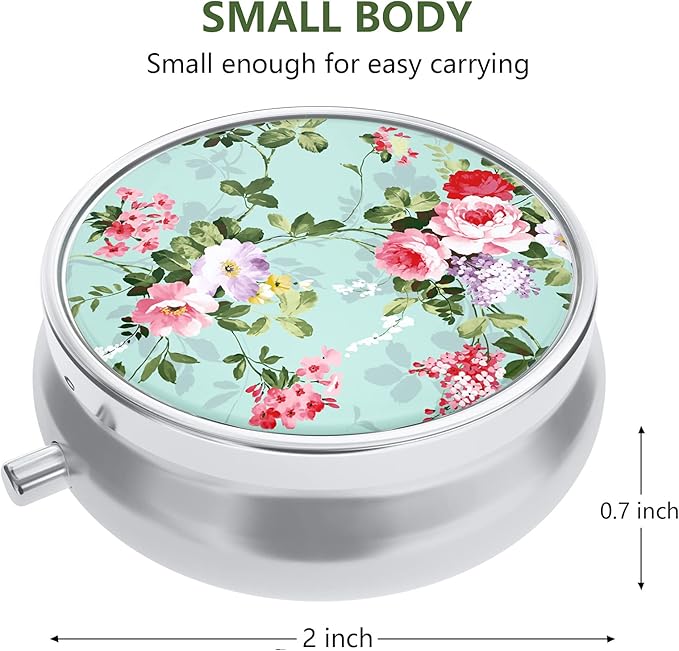 Nipichsha Pill Box, Small Pill Case for Purse & Pocket, Cute Travel Medicine Organizer, Portable Medicine Container Holder to Hold Vitamins, Medication, Fish Oil & Supplement, Graceful Peony