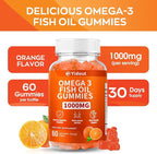 Omega 3 Fish Oil Gummies, Delicious Orange Flavor Fish Oil Gummy Supplements for Joint, Heart Health, & Brain Support (60 Count（Pack of 1）)