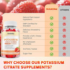 Potassium Citrate Gummies 1200mg for Adults, Women & Men Chewable Potassium Supplement for Muscle Health & Electrolyte Support Sugar Free, Strawberry Flavor, 60 Count