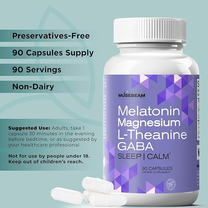 Magnesium Glycinate 275mg Melatonin 5mg L-Theanine 200mg GABA 100mg Capsules - Full Rest Nighttime Bedtime Support Supplement for Men Women - Vegan Sugar-Free Gluten-Free
