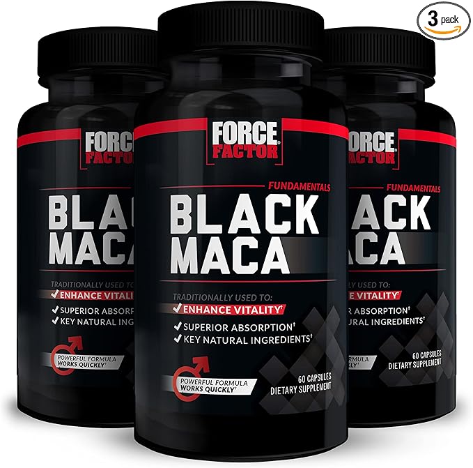 Force Factor Black Maca Root Supplement for Men, 1000mg Maca Negra Extract for Energy, Hormonal Balance & Vitality, Superior Absorption with BioPerine, 180 Capsules, 3-Pack