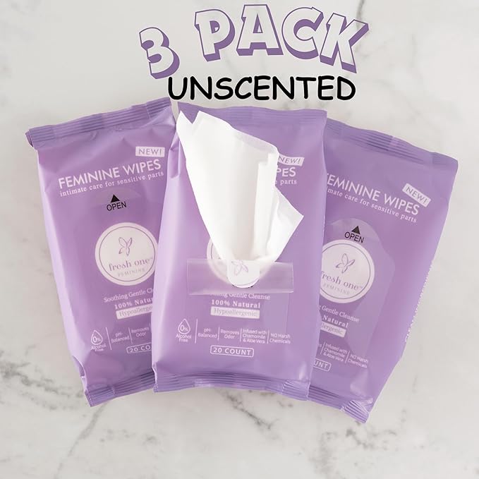 Fresh One Feminine Wipes - Natural pH Balanced Intimate Wipes for women | Soothing, Gentle Cleansing | Feminine Hygiene Wipes for Sensitive Skin, Personal Care, & Daily Use