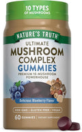 Nature's Truth Mushroom Complex Gummies for Adults | Complex of 10 Mushrooms | with Lion's Mane, Shiitake, & Chaga | Blueberry Flavor | 60 Count | Vegan, Non-GMO & Gluten Free Supplement