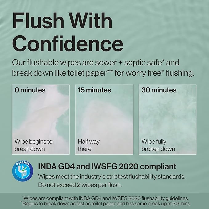 The Honest Company Flushable Wipes for Sensitive Skin, Hypoallergenic, Fragrance-Free, Tropical Leaves Design, 336 Count (4 Packs of 84)