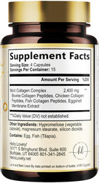 Multi Collagen Peptides for Women & Men - 2400mg per Serving - Best Hydrolyzed Collagen Complex with Type I, II, III, V, X - Hair, Skin, Nails & Joint Support Supplement - Bottled USA - 60 Capsules