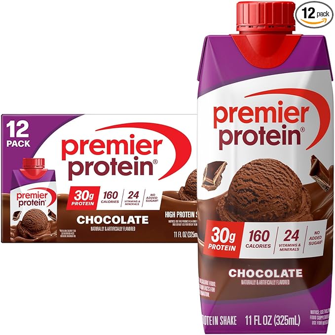 Premier Protein Shake, Chocolate, 30g Protein, No Added Sugar, 24 Vitamins & Minerals to Support Immune Health, 11 fl oz, 12 Pack