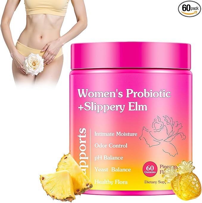 Her Juicy Feminine Probiotics Gummies, Women's Probiotic with Slippery Elm, Pineapple Gummies Support Women PH Balance and Vaginal Wellness, Gut Health & Immune System, 60 Gummies